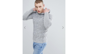 River Island Knitted Hoodie In Gray Marl